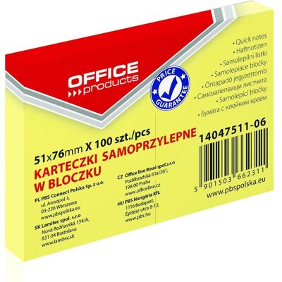 Office Products, Haftnotiz, Selbstklebeblock, 51x76mm, 1x100 blatt, pastell, hellgelb (76 x 51 mm) Office Products, Haftnotiz, Selbstklebeblock, 51x76mm, 1x100 blatt, pastell, hellgelb (76 x 51 mm)