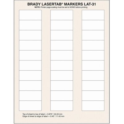Brady, Etikettenrolle, LAT-31-759-1, Papier, matt, Weiss, 50.80 x 22.86 mm, permanent, US-Letter, 3-bahnig (1.020 E. Brady, Etikettenrolle, LAT-31-759-1, Papier, matt, Weiss, 50.80 x 22.86 mm, permanent, US-Letter, 3-bahnig (1.020 E.