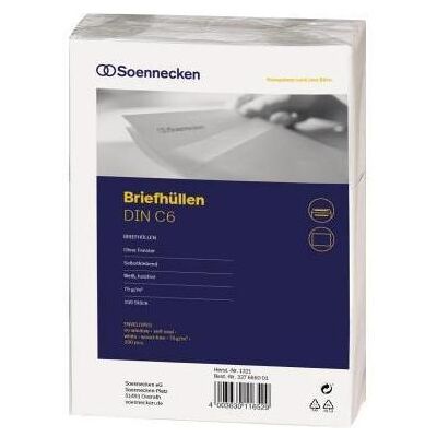 Soennecken, Ordner Zubehör, Briefhüllen C6 oF/sk weiss 100-er Packung 75g Soennecken, Ordner Zubehör, Briefhüllen C6 oF/sk weiss 100-er Packung 75g