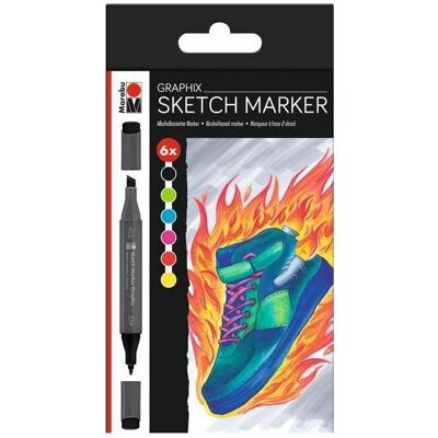 Marabu, Marker, Permanent-Marker Sketch Graphix Heat, 6 Stück (6x) Marabu, Marker, Permanent-Marker Sketch Graphix Heat, 6 Stück (6x)
