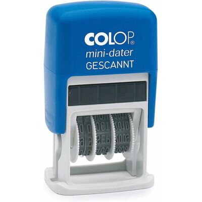 Colop, Stempel, Datumstempel Mini Dater S160 mit Text Gescannt Abdruck Blau/Rot Colop, Stempel, Datumstempel Mini Dater S160 mit Text Gescannt Abdruck Blau/Rot