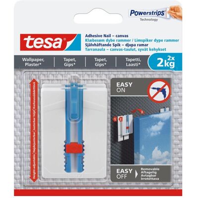 tesa, Klebehaken + Klebenagel, HOOKS FOR CANVAS 77779 2X2KG WITH NAIL tesa, Klebehaken + Klebenagel, HOOKS FOR CANVAS 77779 2X2KG WITH NAIL