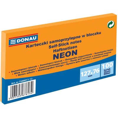 Donau, Haftnotiz, Selbstklebeblock, 127x76mm, 1x100 blatt, neon, orange (127 x 76 mm) Donau, Haftnotiz, Selbstklebeblock, 127x76mm, 1x100 blatt, neon, orange (127 x 76 mm)