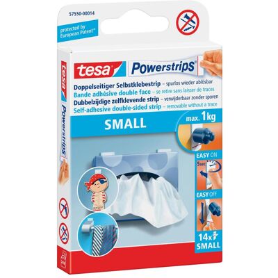 tesa, Klebehaken + Klebenagel, Powerstrips SMALL, 1kg Halteleistung, 14x doppelseitige Klebestreifen tesa, Klebehaken + Klebenagel, Powerstrips SMALL, 1kg Halteleistung, 14x doppelseitige Klebestreifen