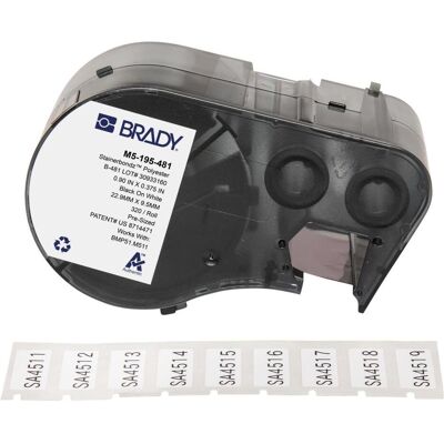 Brady, Etikettenrolle, M5-195-481, Polyester, Schwarz auf weiss, matt, 22.86 x 9.53 mm, permanent (320 E.) Brady, Etikettenrolle, M5-195-481, Polyester, Schwarz auf weiss, matt, 22.86 x 9.53 mm, permanent (320 E.)