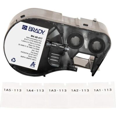 Brady, Etikettenrolle, M4-48-417, selbstlaminierendes Vinyl, Weiss/Transparent, 19.05 x 9.53(25.40) mm, permanent, f (19.05 mm) Brady, Etikettenrolle, M4-48-417, selbstlaminierendes Vinyl, Weiss/Transparent, 19.05 x 9.53(25.40) mm, permanent, f (19.05 mm)