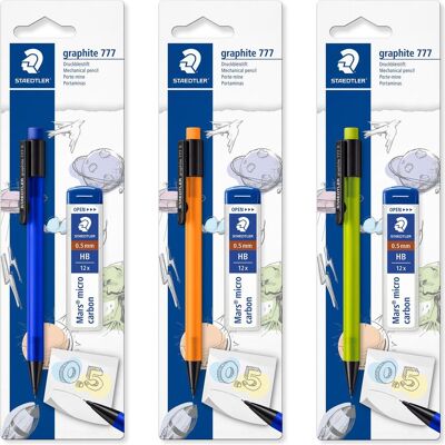 Staedtler Bleistift, graphite 777 Druckbleistift Blisterkarte mit 1 Stück, 0.5 mm, sortiert und 1 Minendose (0.50 mm, HB, 1x) Staedtler Bleistift, graphite 777 Druckbleistift Blisterkarte mit 1 Stück, 0.5 mm, sortiert und 1 Minendose (0.50 mm, HB, 1x)