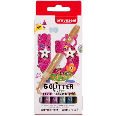 Bruynzeel, Malstifte, Glitzerfilzstifte Pastell 6 Stück (6x) Bruynzeel, Malstifte, Glitzerfilzstifte Pastell 6 Stück (6x)
