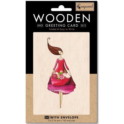 Cozywood, Grusskarte + Briefpapier, Holzkarte C6 + Umschlag Frau mit Blumen Cozywood, Grusskarte + Briefpapier, Holzkarte C6 + Umschlag Frau mit Blumen