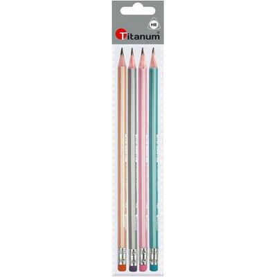 Titanum, Bleistift, Dreieckiger HB-Perlstift mit Radiergummi, 4-tlg (HB, 4x) Titanum, Bleistift, Dreieckiger HB-Perlstift mit Radiergummi, 4-tlg (HB, 4x)