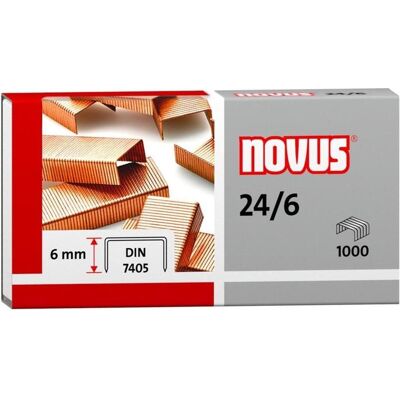 Novus, Büroklammer, Verkupferte Heftklammern 24/6 x 1000 (1000x) Novus, Büroklammer, Verkupferte Heftklammern 24/6 x 1000 (1000x)