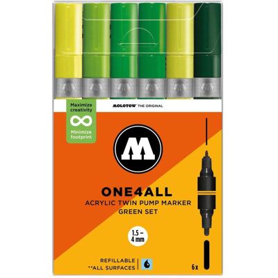 Molotow, Marker, Acrylmarker One4All Acrylic Twin Green Set (6x) Molotow, Marker, Acrylmarker One4All Acrylic Twin Green Set (6x)