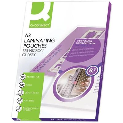 Q-Connect, Laminierfolie, Laminierfolien glänzend (A3, 100 Stk., 125 µm) Q-Connect, Laminierfolie, Laminierfolien glänzend (A3, 100 Stk., 125 µm)