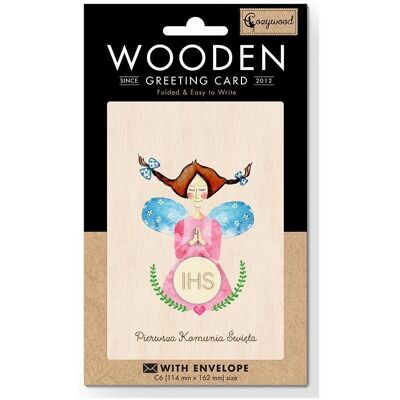 Cozywood, Grusskarte + Briefpapier, Holzkarte C6 Erstkommunion Mädchen + Umschlag (1 Stk.) Cozywood, Grusskarte + Briefpapier, Holzkarte C6 Erstkommunion Mädchen + Umschlag (1 Stk.)