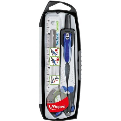 Maped Passersaet Technic Compact m/3 dele, Zirkel, Blau, Grau Maped Passersaet Technic Compact m/3 dele, Zirkel, Blau, Grau