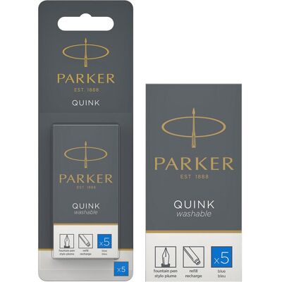 Parker Pen, Ersatzpatronen + Tintenfass, Quink (Blau, 5 Stk.) Parker Pen, Ersatzpatronen + Tintenfass, Quink (Blau, 5 Stk.)