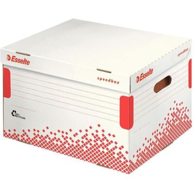 Leitz, Dokumentenablage, Archiv-Klappdeckelbox SPEEDBOX, für Ordner, weiss/rot für Format DIN A4, aus 100% recycelter (A4) Leitz, Dokumentenablage, Archiv-Klappdeckelbox SPEEDBOX, für Ordner, weiss/rot für Format DIN A4, aus 100% recycelter (A4)
