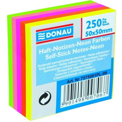 Donau, Haftnotiz, Mini-selbstklebeblock, 50x50mm, 1x250blatt, neon (50 x 50 mm) Donau, Haftnotiz, Mini-selbstklebeblock, 50x50mm, 1x250blatt, neon (50 x 50 mm)
