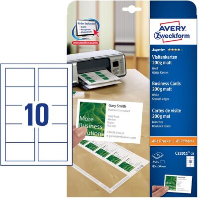 Avery Kopierpapier, Superior Visitenkarten (A4, 200 g/m²) Avery Kopierpapier, Superior Visitenkarten (A4, 200 g/m²)