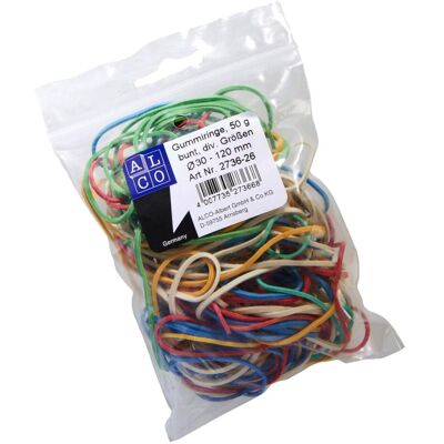 Alco, Gummiband, Gummiring 30 120mm Kautschuk farbig sortiert 50 g/Pack. (1 Stk.) Alco, Gummiband, Gummiring 30 120mm Kautschuk farbig sortiert 50 g/Pack. (1 Stk.)