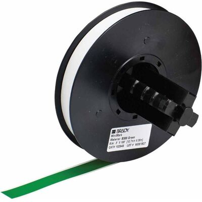 Brady, Etikettenrolle, B-595, Hochleistungs-Industrie-Vinylband, Grün, glänzend, 13.00 mm x 30.00 m, permanent, End (12.70 mm) Brady, Etikettenrolle, B-595, Hochleistungs-Industrie-Vinylband, Grün, glänzend, 13.00 mm x 30.00 m, permanent, End (12.70 mm)