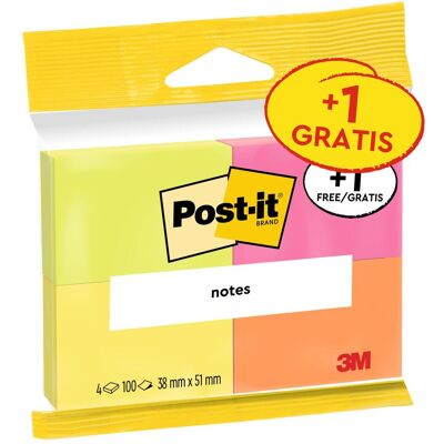 Post-it, Haftnotiz, Haftnotizen 3 + 1 (51 x 38 mm) Post-it, Haftnotiz, Haftnotizen 3 + 1 (51 x 38 mm)
