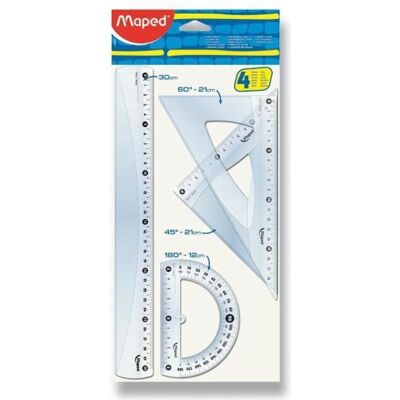 Maped, Lineal, Zeichnungssatz kartiert, 4 Teile (30 cm, Kunststoff) Maped, Lineal, Zeichnungssatz kartiert, 4 Teile (30 cm, Kunststoff)