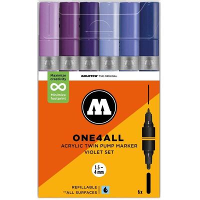 Molotow, Marker, Acrylmarker One4All Acrylic Twin Violet Set (6x) Molotow, Marker, Acrylmarker One4All Acrylic Twin Violet Set (6x)