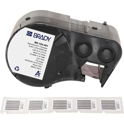 Brady, Etikettenrolle, M5-194-481, Polyester, Schwarz auf weiss, matt, 22.86 x 19.05 mm, permanent (320 E.) Brady, Etikettenrolle, M5-194-481, Polyester, Schwarz auf weiss, matt, 22.86 x 19.05 mm, permanent (320 E.)