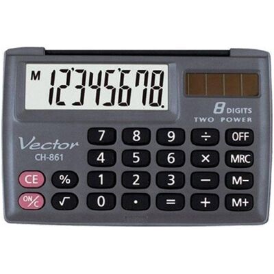 Vector, Taschenrechner, Kalkulator kieszonkowy KAV CH-861 8-cyfrowy 87x58mm czarny (Solarenergie) Vector, Taschenrechner, Kalkulator kieszonkowy KAV CH-861 8-cyfrowy 87x58mm czarny (Solarenergie)