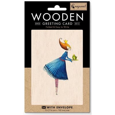 Cozywood, Grusskarte + Briefpapier, Holzkarte C6 + Umschlag Frau mit Frosch Cozywood, Grusskarte + Briefpapier, Holzkarte C6 + Umschlag Frau mit Frosch