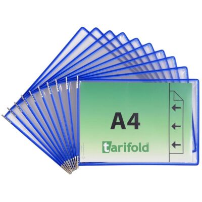 Tarifold, Informationsschild, 20 Sichttafeln mit 5 Aufsteckreitern DIN A4 quer blau, Öffnung seitlich Tarifold, Informationsschild, 20 Sichttafeln mit 5 Aufsteckreitern DIN A4 quer blau, Öffnung seitlich