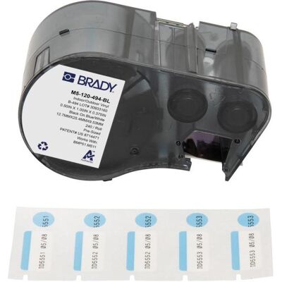 Brady, Etikettenrolle, M5-120-494-BL, Polyester, Schwarz auf Blau/Weiss, glänzend, 25,40 x 12,70 mm, Deckeletikett ⌀ Brady, Etikettenrolle, M5-120-494-BL, Polyester, Schwarz auf Blau/Weiss, glänzend, 25,40 x 12,70 mm, Deckeletikett ⌀