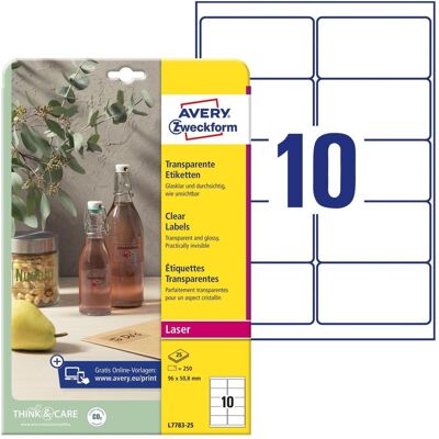 Avery Etiketten, Przezroczyste etykiety na produkty Crystal Clear 96 x 50,8 mm (L7783-25) Avery Etiketten, Przezroczyste etykiety na produkty Crystal Clear 96 x 50,8 mm (L7783-25)