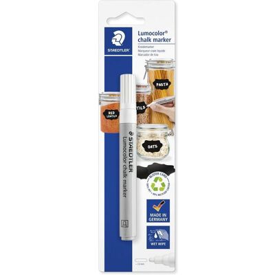 Staedtler Marker, Lumocolor Kreidemarker chalk marker, weiss, Blister Strichstärke: ca. 2,4 mm, Rundspitze, geruchsarm (1x) Staedtler Marker, Lumocolor Kreidemarker chalk marker, weiss, Blister Strichstärke: ca. 2,4 mm, Rundspitze, geruchsarm (1x)