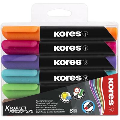 Kores, Marker, Permanent-Marker ""K MARKER"", Keilspitze, 6er Etui Strichstärke: 3-5 mm, schnell trocknend, nachfül (6x) Kores, Marker, Permanent-Marker ""K MARKER"", Keilspitze, 6er Etui Strichstärke: 3-5 mm, schnell trocknend, nachfül (6x)