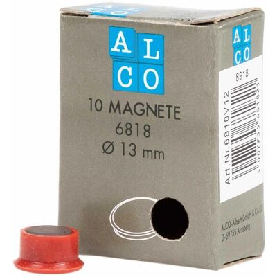 Alco, Magnet, Magnet 13 x 7 mm (Ø x H) 13mm 0,1kg rot 10 St./Pack. (10x) Alco, Magnet, Magnet 13 x 7 mm (Ø x H) 13mm 0,1kg rot 10 St./Pack. (10x)