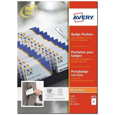 Avery Informationsschild, Zweckform Namensschild-Tasche, 90 x 60 mm transparent, aus PVC-freiem Material, mit 3-fach Lochung Avery Informationsschild, Zweckform Namensschild-Tasche, 90 x 60 mm transparent, aus PVC-freiem Material, mit 3-fach Lochung