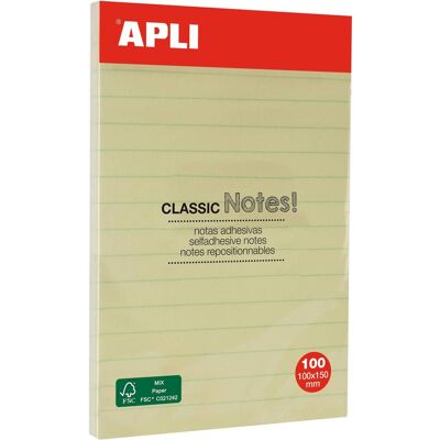 Apli, Haftnotiz, notes yellow with blue lines (100 x 150 mm) Apli, Haftnotiz, notes yellow with blue lines (100 x 150 mm)