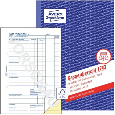 Avery Formular, Kassenbericht (40x) Avery Formular, Kassenbericht (40x)