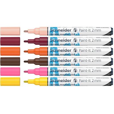 Schneider, Marker, Paint-It Acrylstifte (Set 3 mit 2 mm Rundspitze, hochdeckende Acrylfarben für Holz, Leinwa (6x) Schneider, Marker, Paint-It Acrylstifte (Set 3 mit 2 mm Rundspitze, hochdeckende Acrylfarben für Holz, Leinwa (6x)