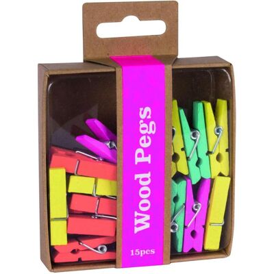 Apli, Büroklammer, Fluor collection-set, holzklammern, 15-tlg., farbmischung Apli, Büroklammer, Fluor collection-set, holzklammern, 15-tlg., farbmischung