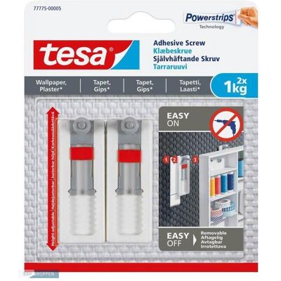 tesa, Klebehaken + Klebenagel, Klebeschraube für Tapeten und Putz verstellbar 1kg 2Stk/Pack - (2 Stk.) tesa, Klebehaken + Klebenagel, Klebeschraube für Tapeten und Putz verstellbar 1kg 2Stk/Pack - (2 Stk.)