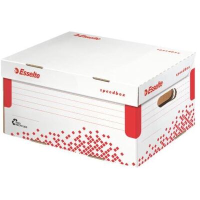 Dymo Dokumentenablage, Esselte Archiv-Klappdeckelschachtel SPEEDBOX, DIN A4, weiss/rot, für DIN A4+ Format, aus 100% (A4) Dymo Dokumentenablage, Esselte Archiv-Klappdeckelschachtel SPEEDBOX, DIN A4, weiss/rot, für DIN A4+ Format, aus 100% (A4)