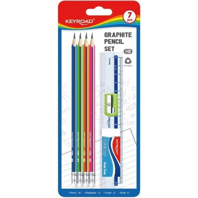 Keyroad, Bleistift, Bleistiftset hb schulset, 7 elemente, blister, farbmischung (HB, 4x) Keyroad, Bleistift, Bleistiftset hb schulset, 7 elemente, blister, farbmischung (HB, 4x)