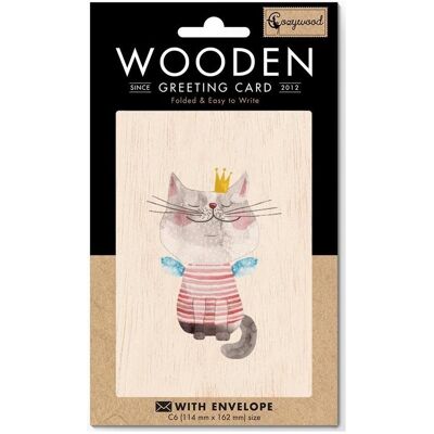 Cozywood, Grusskarte + Briefpapier, C6-Holzkarte + Umschlag „Katze in einer Krone“ Cozywood, Grusskarte + Briefpapier, C6-Holzkarte + Umschlag „Katze in einer Krone“