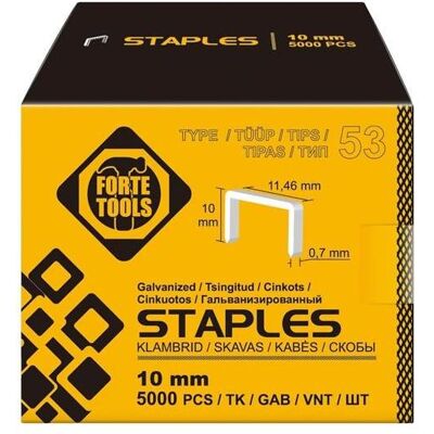 Forte tools, Büroklammer, STAPLES 53 TYPE 10MM 5000PCS (5000x) Forte tools, Büroklammer, STAPLES 53 TYPE 10MM 5000PCS (5000x)