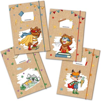 Papierdrachen, Mappe, 4 Mappen mit Gummiband A4 Superhelden Tiere - Set 14 (A4, 4x) Papierdrachen, Mappe, 4 Mappen mit Gummiband A4 Superhelden Tiere - Set 14 (A4, 4x)