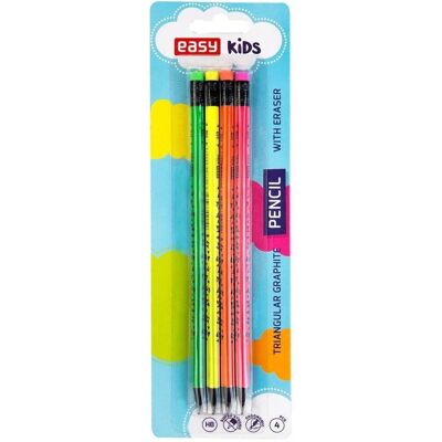 Easy, Bleistift, Fluo-Bleistift mit Radiergummi, 4 Stück (HB, 4x) Easy, Bleistift, Fluo-Bleistift mit Radiergummi, 4 Stück (HB, 4x)