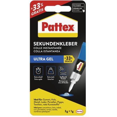 Pattex, Klebstoff, Sekundenkleber Ultra Gel (20 g, 3 ml) Pattex, Klebstoff, Sekundenkleber Ultra Gel (20 g, 3 ml)